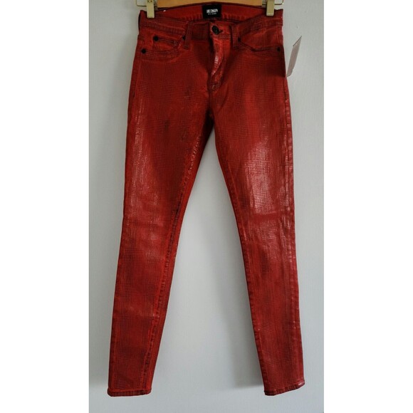 Hudson Denim - NWT Hudson Womens Nico Super Skinny Midrise Jeans 25/28 Pyro Red Black Coated